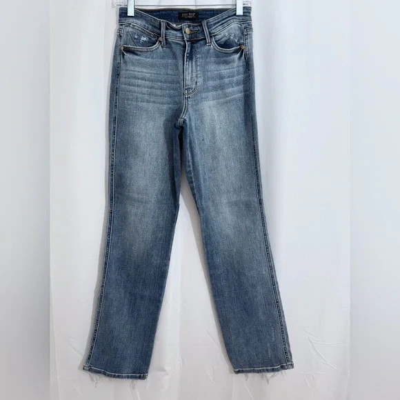 Judy Blue “Dad” High Rise Cell Phone Pocket Jeans With Distressed Spots Size 3 - Picture 5 of 16